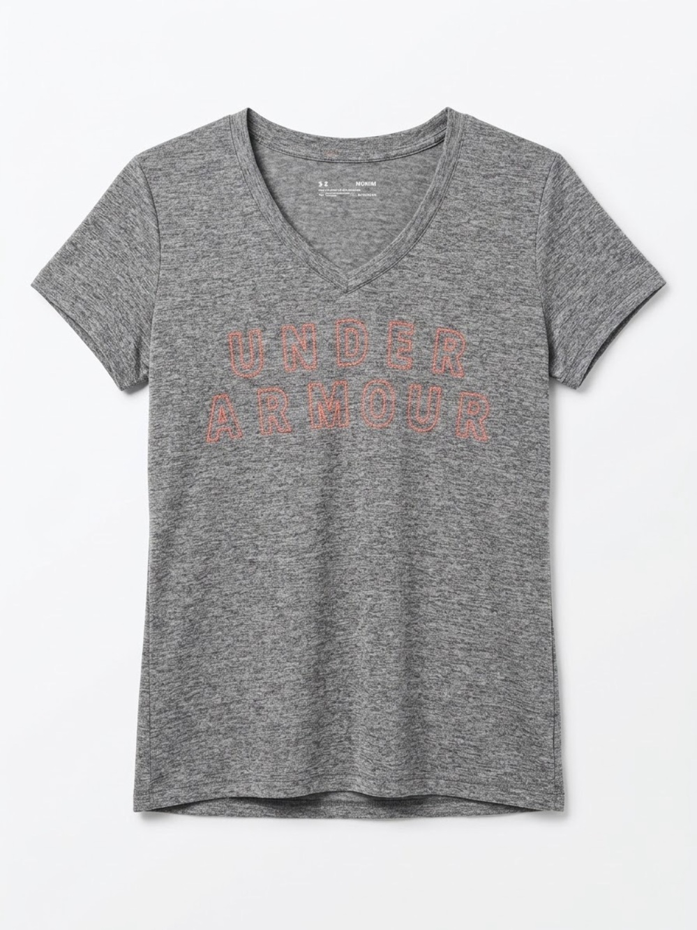 Under Armour Gray Heather V-Neck Short Sleeve Tee with Pink Logo Outline
